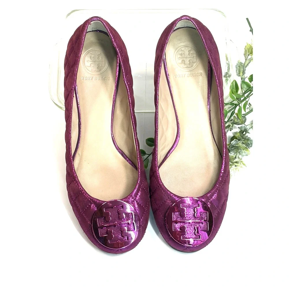 Tory Burch Metallic Pink Quilted Ballet Flats Womens Size 9